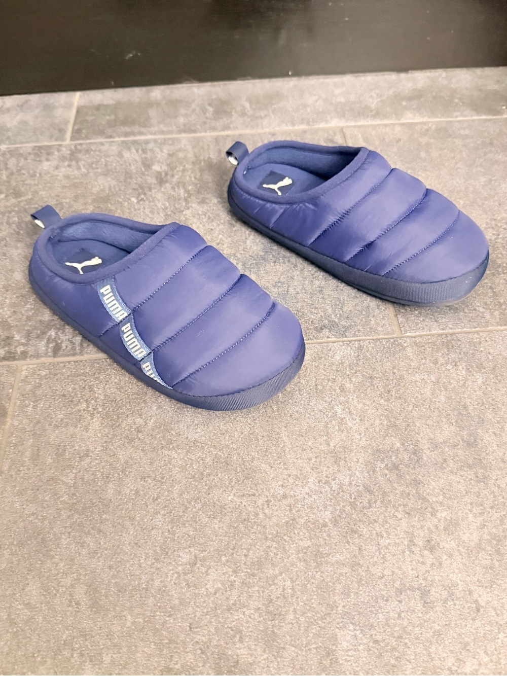 Puma Kids Navy Quilted Slip-On Slippers